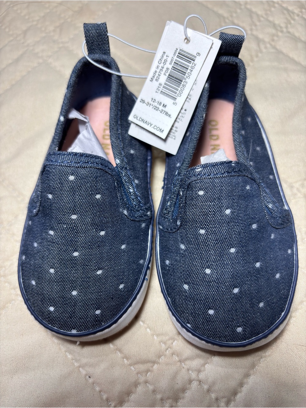 Old Navy 12-18M Navy Polka Dot Slip-On Shoes